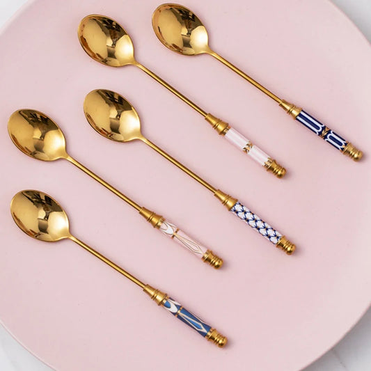 Gold-plated Ceramic  Spoon Stainless